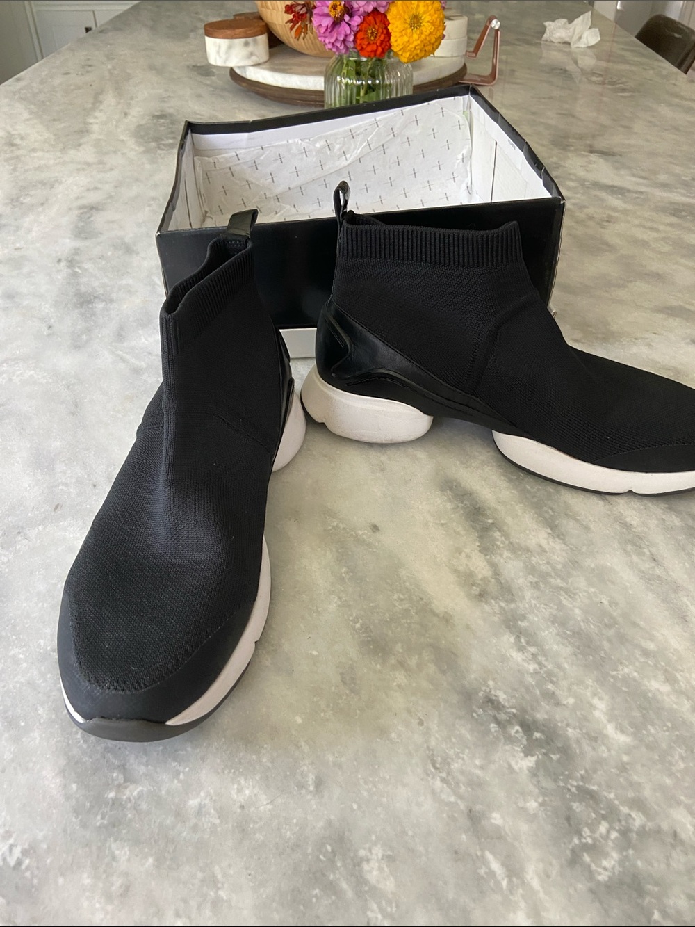 Black Sock Sneaker with White Sole - Modern Slip-On Style